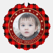 Red Buffalo Kariert & Stars Frohe Weihnachten Cust Ornament Karte (Vorderseite)