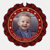 Red Buffalo Kariert & Stars Frohe Weihnachten Rust Ornament Karte (Vorderseite)