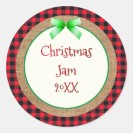 Red Buffalo Kariert und Burlap Weihnachtsjam Label Runder Aufkleber