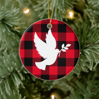 Red Buffalo Kariert und White Peace Dove Keramik Ornament