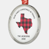 Red Buffalo Kariert Unser 1. Weihnachtsfest in Tex Ornament Aus Metall (Links)