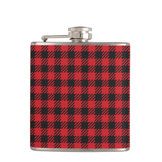 Red Buffalo Kariert Vinyl Wrapped Flask Flachmann (Vorderseite)