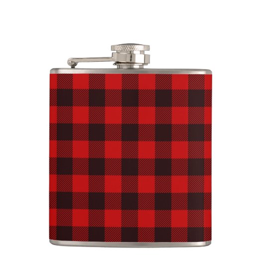 Red Buffalo Kariert Vinyl Wrapped Flask Flachmann (Vorderseite)
