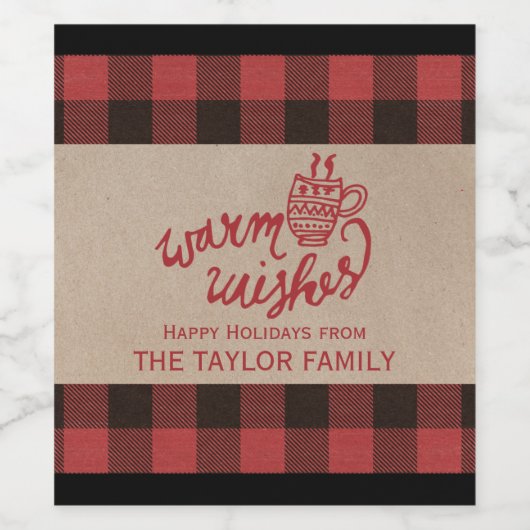 Red Buffalo Kariert Warme Wünsche Weihnachten Weinetikett (Einzelnes Label)