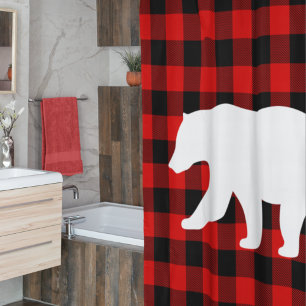 Red Buffalo Kariert & White Bear Duschvorhang