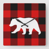 Red Buffalo Kariert & White Bear Quadratische Wanduhr (Vorderseite)