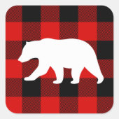 Red Buffalo Kariert & White Bear Quadratischer Aufkleber (Vorderseite)