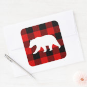 Red Buffalo Kariert & White Bear Quadratischer Aufkleber (Umschlag)