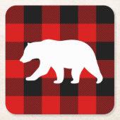 Red Buffalo Kariert & White Bear Rechteckiger Pappuntersetzer (Vorderseite)
