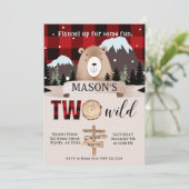 Red Buffalo Kariert Zwei Wildbären 2. Geburtstag Einladung (Stehend Vorderseite)