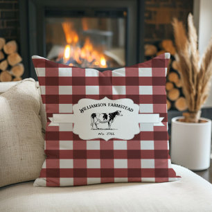Red Buffalo Karierte Farm Cow Throw Kissen