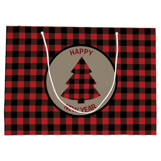 Red Buffalo Karierte Weihnachtsbaume Große Geschen Große Geschenktüte (Rückseite)