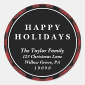 Red Buffalo Karierte Weihnachtsfeier Rücksendeadre Runder Aufkleber (Vorderseite)