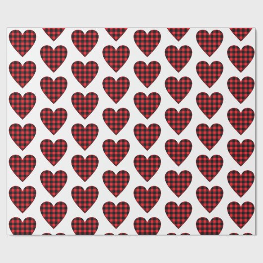 Red Buffalo Karierter Karo Herz-Land Rustikal Geschenkpapier (Flach)
