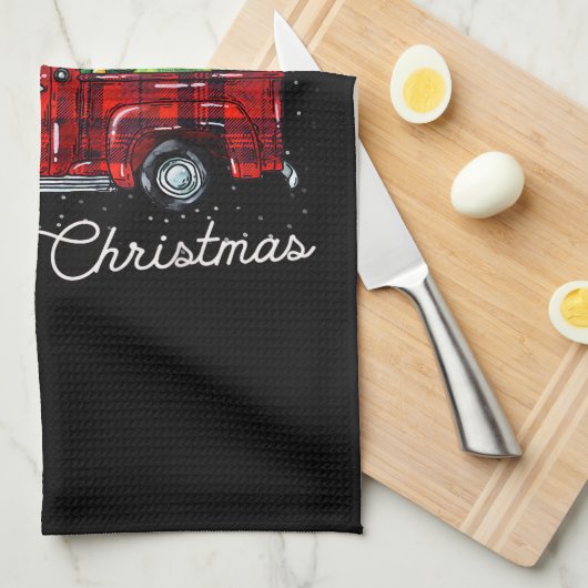 Red Buffalo Karierter Lieferwagen LKW mit Tree Mer Geschirrtuch (Viertel Falte)