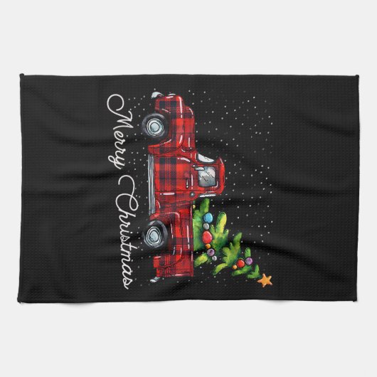 Red Buffalo Karierter Lieferwagen LKW mit Tree Mer Geschirrtuch (Horizontal)