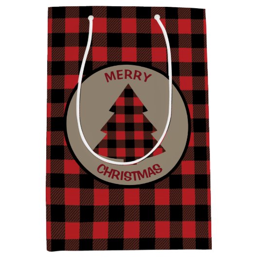 Red Buffalo Karierter Weihnachtsbaum Mittlere Geschenktüte (Vorderseite)