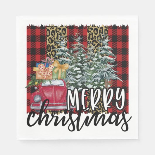 Red Buffalo Karierter Weihnachtsbaum Serviette (Vorderseite)