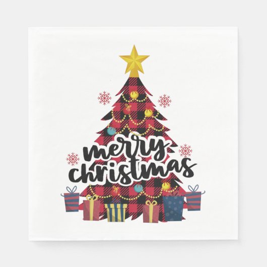 Red Buffalo Karierter Weihnachtsbaum Serviette (Vorderseite)
