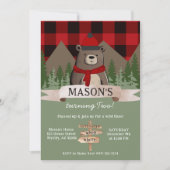 Red Buffalo Karierter Winterbär Geburtstag Einladung (Vorderseite)