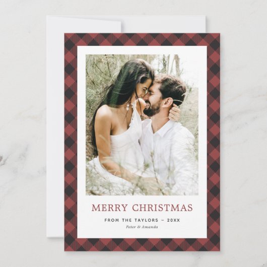 Red Buffalo Kariertes Foto Frohe Weihnachten (Vorderseite)