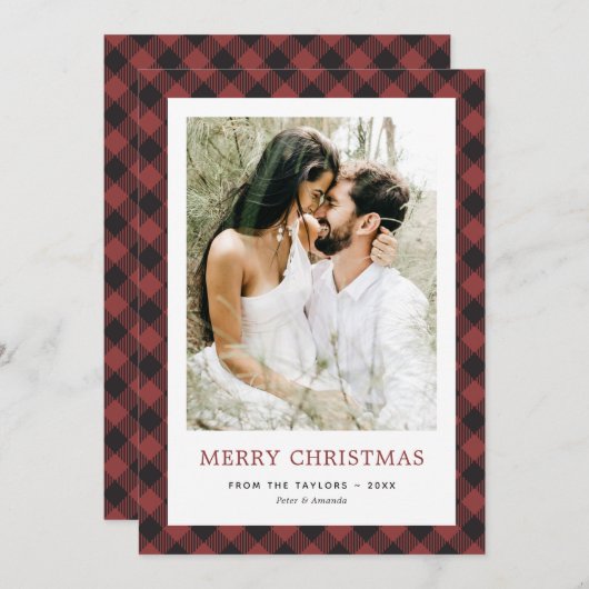 Red Buffalo Kariertes Foto Frohe Weihnachten (Vorne/Hinten)