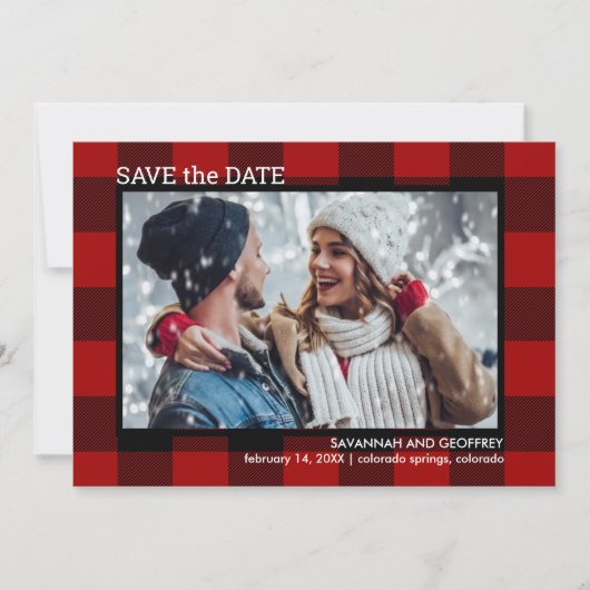 Red Buffalo Kariertes Foto Hochzeit Save The Date (Vorderseite)