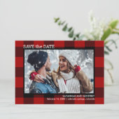 Red Buffalo Kariertes Foto Hochzeit Save The Date (Stehend Vorderseite)