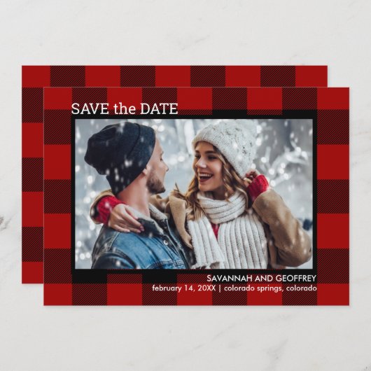 Red Buffalo Kariertes Foto Hochzeit Save The Date (Vorne/Hinten)