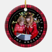 Red Buffalo Kariertes Foto Rahmen Weihnachten Keramik Ornament (Hinten)