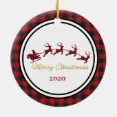 Red Buffalo Kariertes Foto Urlaub Keramik Ornament (Hinten)