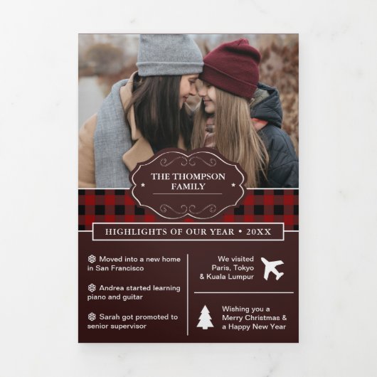Red Buffalo Kariertes Jahr Überprüfung Weihnachts- Dreifach Gefaltete Urlaubskarte (Cover)
