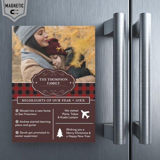 Red Buffalo Kariertes Jahr Überprüfung Weihnachts- Magneteinladung