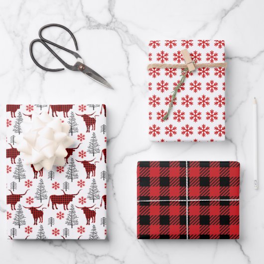Red Buffalo Kariertes länghorn Muster Geschenkpapier Set (Vorderseite)