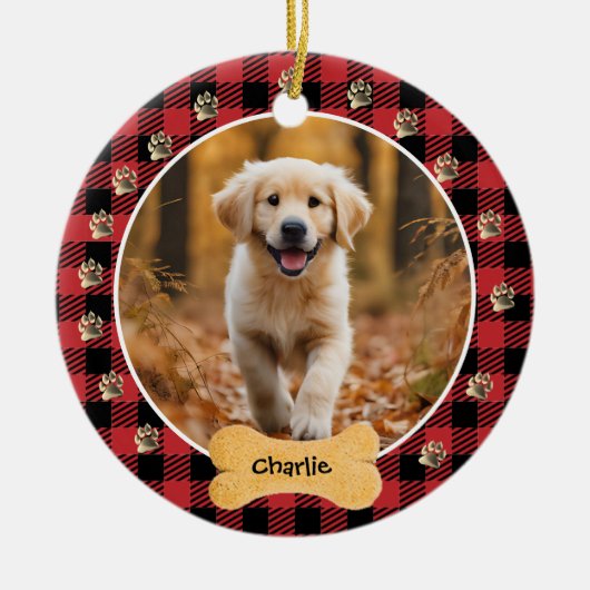 Red Buffalo Kariertes Muster Gold Pet Print Family Keramik Ornament (Vorne)