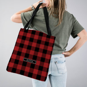 Red Buffalo Kariertes Muster Mit Monogramm Bridesm Tasche