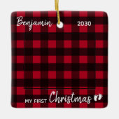 Red Buffalo Kariertes Niedliches Baby Foto Keramikornament (Vorderseite)