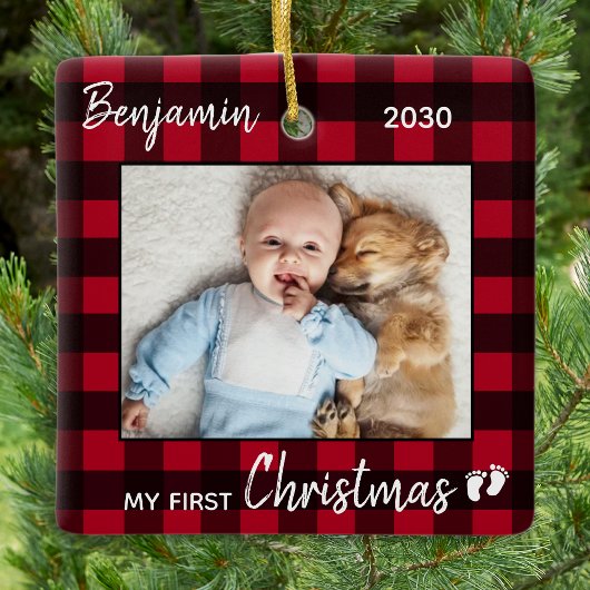 Red Buffalo Kariertes Niedliches Baby Foto Keramikornament