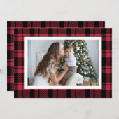Red Buffalo Kariertes Weihnachtsfest Foto Feiertagskarte (Vorne/Hinten)