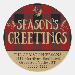 Red Buffalo Karo & Brown Kraft Rücksendeadresse Runder Aufkleber