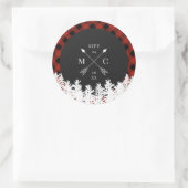 Red Buffalo Karo Crossed Arrow Monogram Wedding Runder Aufkleber (Tasche)