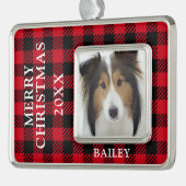 Red Buffalo Karo Dog Foto Personalisiert Rahmen-Ornament Silber (Links)