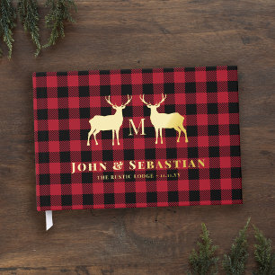 Red Buffalo Karo Gold Stags Gay Wedding Gästebuch