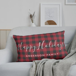 Red Buffalo Karo Happy Holidays Familienname Lendenkissen