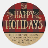 Red Buffalo Karo Kariert Brown Kraft Rücksendeadre Runder Aufkleber (Vorderseite)