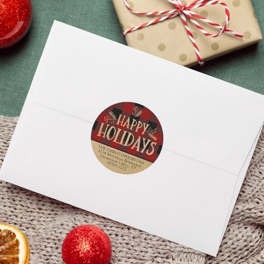 Red Buffalo Karo Kariert Brown Kraft Rücksendeadre Runder Aufkleber