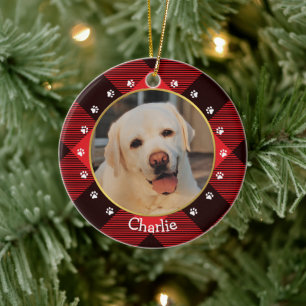 Red Buffalo Karo Kariert Dog Foto & Name Keramik Ornament
