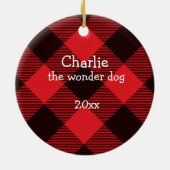 Red Buffalo Karo Kariert Dog Foto & Name Keramik Ornament (Hinten)