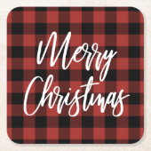 Red Buffalo Karo Kariert Frohe Weihnachten Rechteckiger Pappuntersetzer (Vorderseite)
