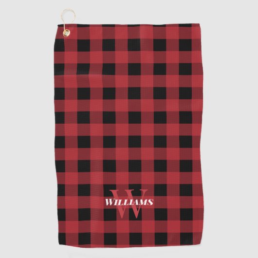Red Buffalo Karo Name & Initial  Golfhandtuch (Vorderseite)